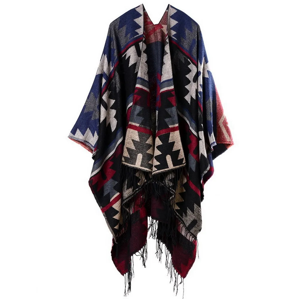 Poncho pour femme style traditionnel à motifs en cachemire et acrylic