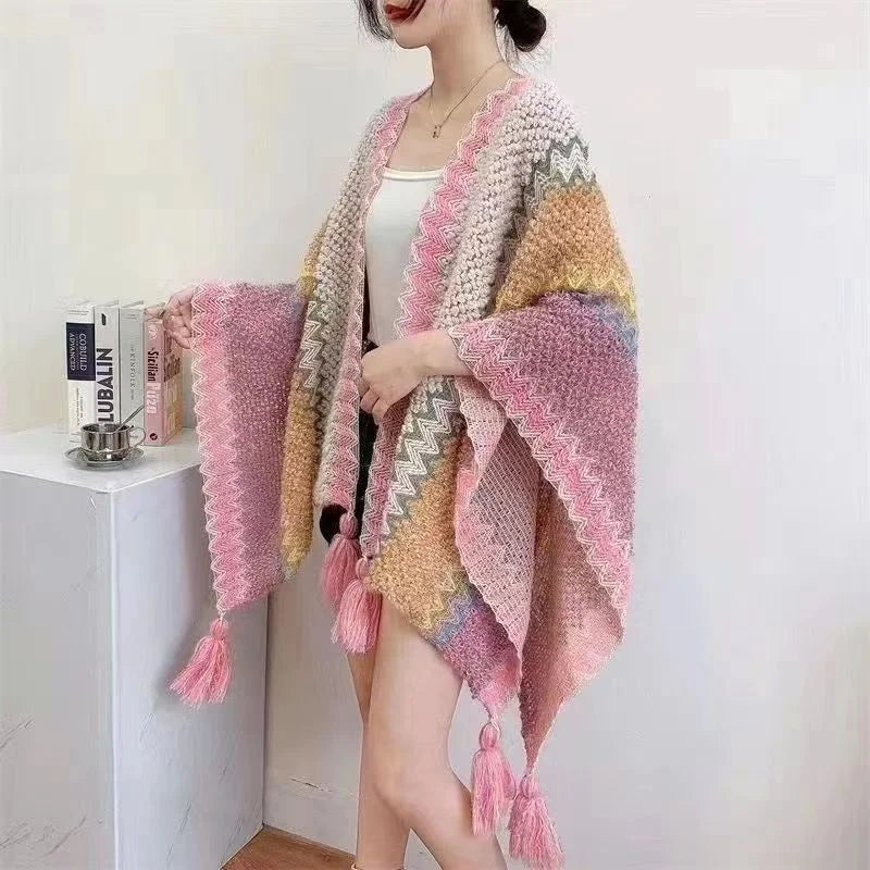 Poncho pour femme style tricot & boho