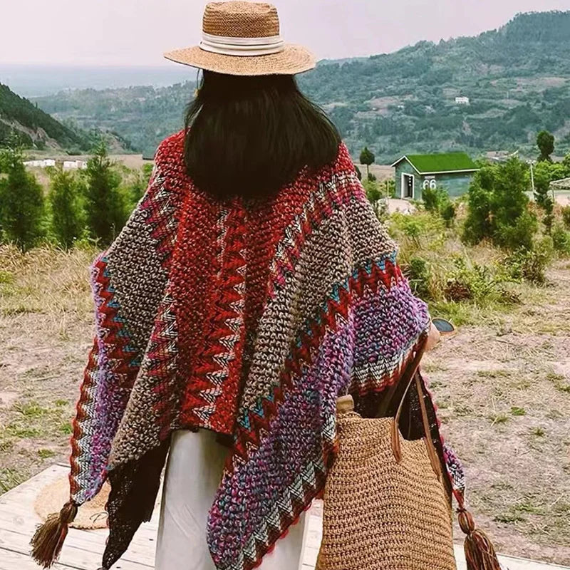 Poncho pour femme style tricot & boho
