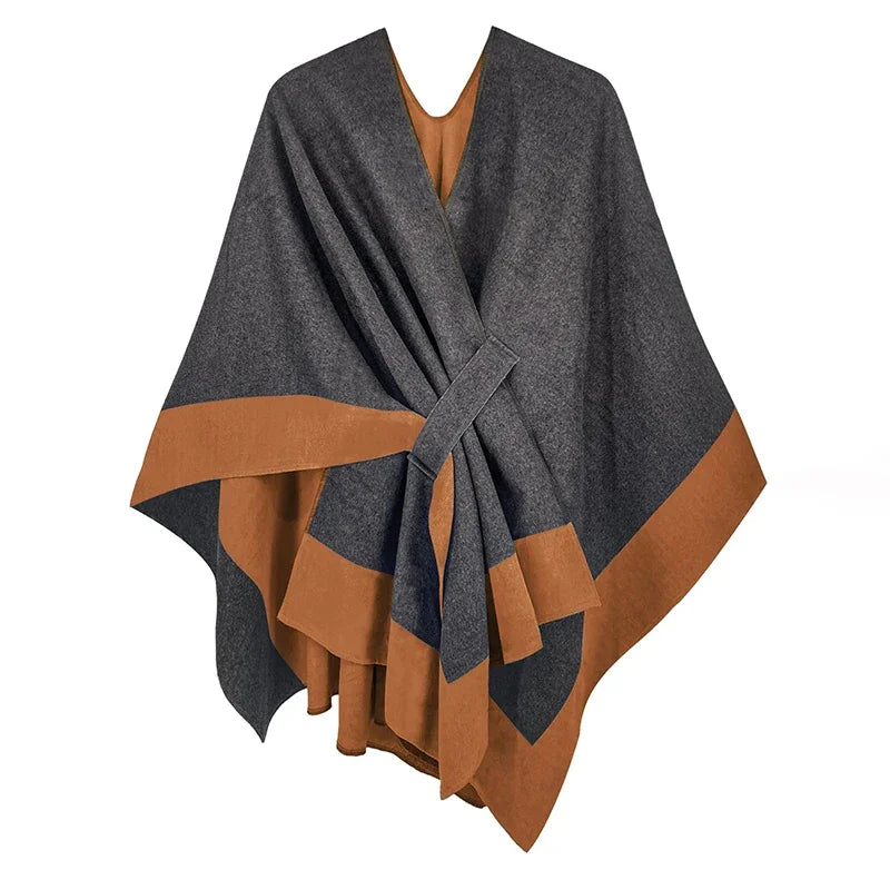 Poncho pour femme style luxueux bi-ton