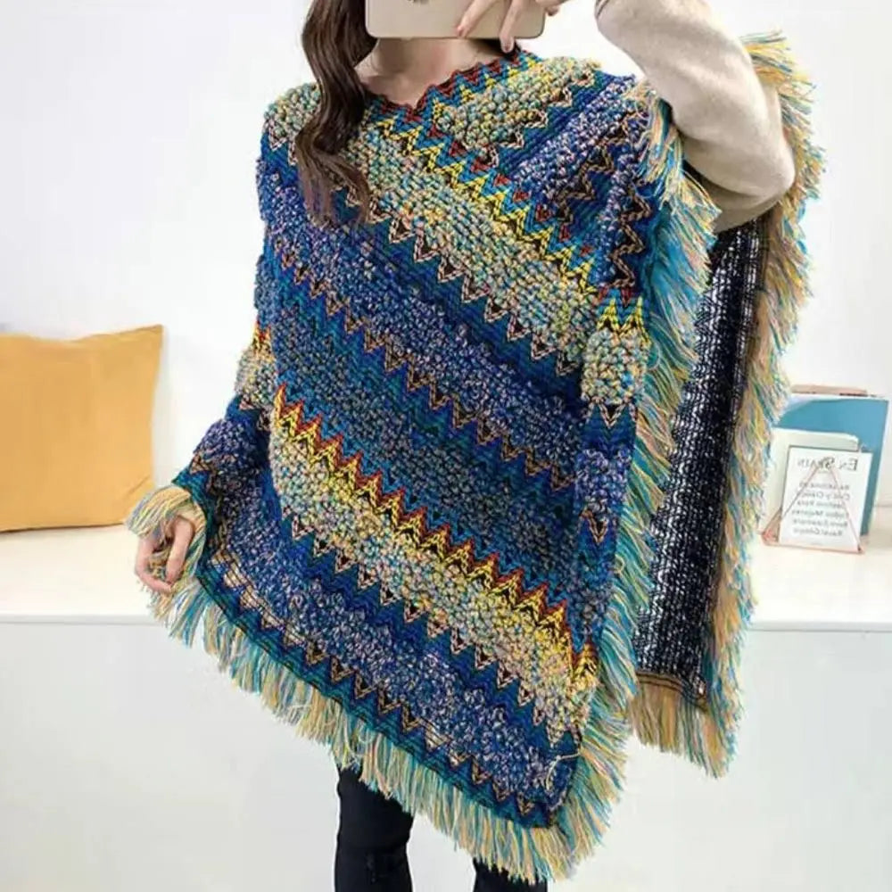Poncho pour femme style tricot & boho