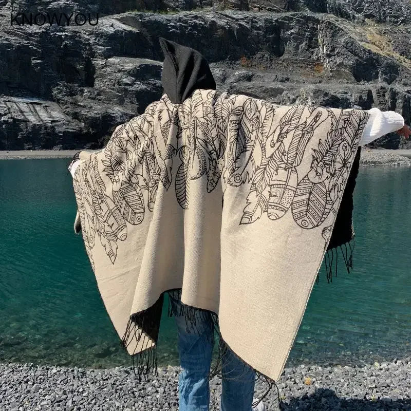 Poncho homme boho à capuche
