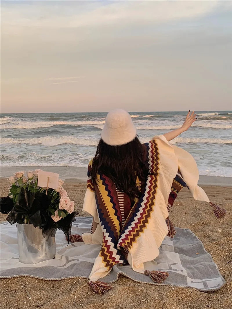 Poncho pour femme bohème old style tradi