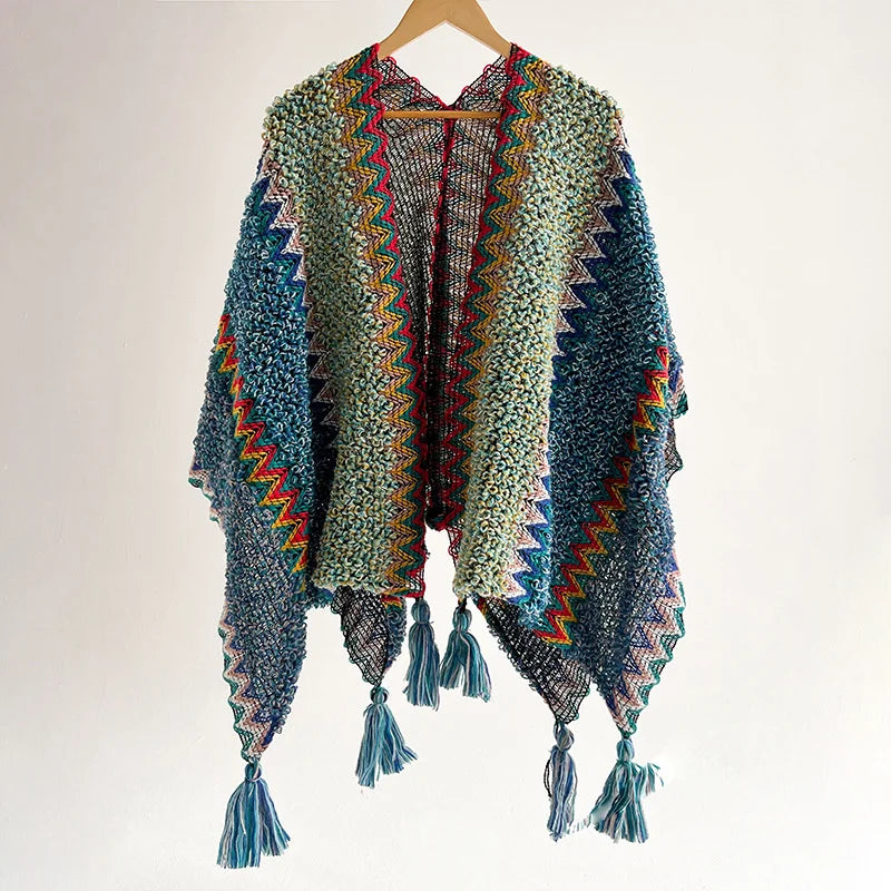 Poncho pour femme style tricot & boho
