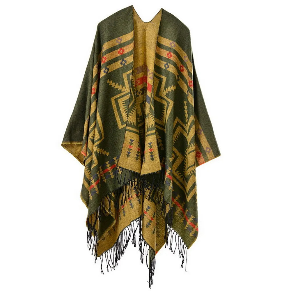 Poncho pour femme style traditionnel boho à motifs en cachemire et acrylic