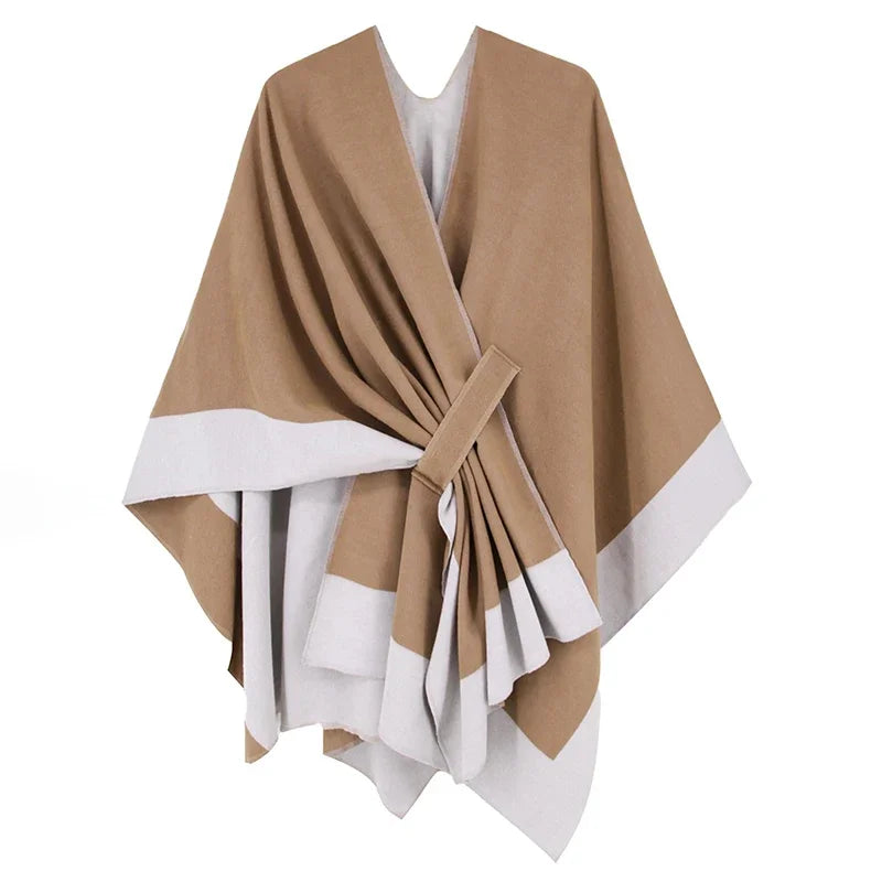 Poncho pour femme style luxueux bi-ton
