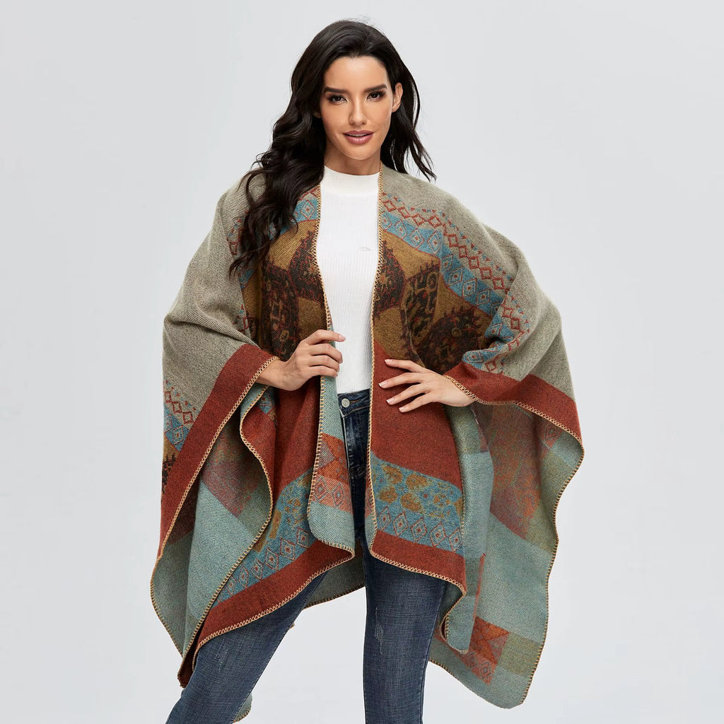 Poncho femme d'hiver à triangles