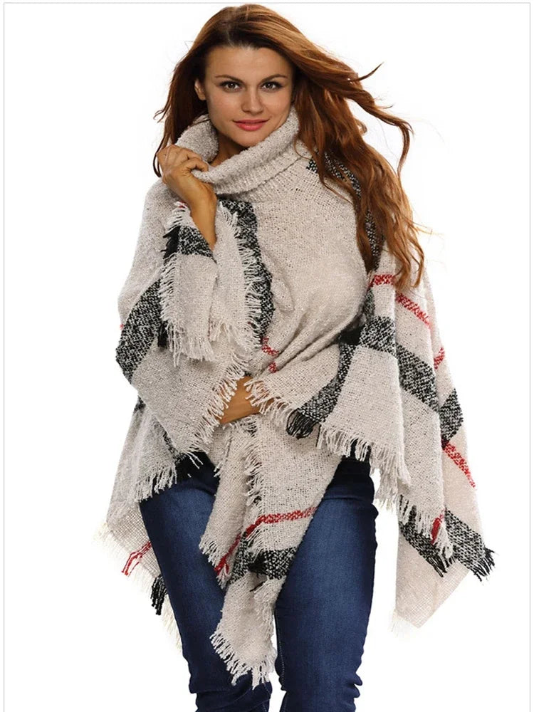 Poncho pour femme d'hiver style luxe en laine et acrylic
