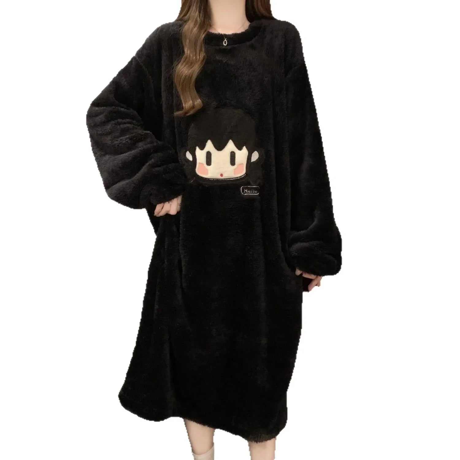 Poncho polaire noir super mignon pour femme
