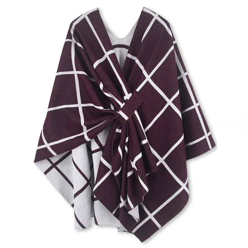 Poncho pour femme style luxueux coloré à carreaux réversible