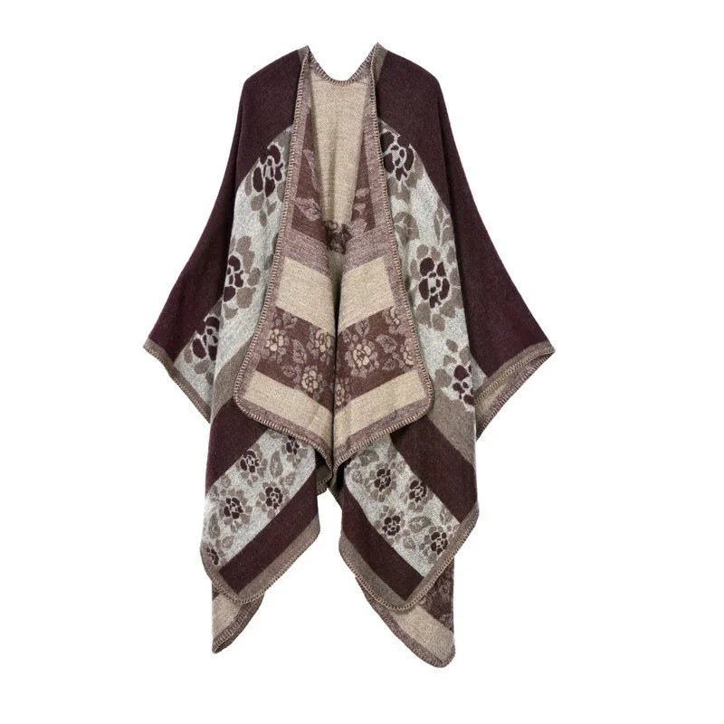 Poncho femme d'hiver motif floral
