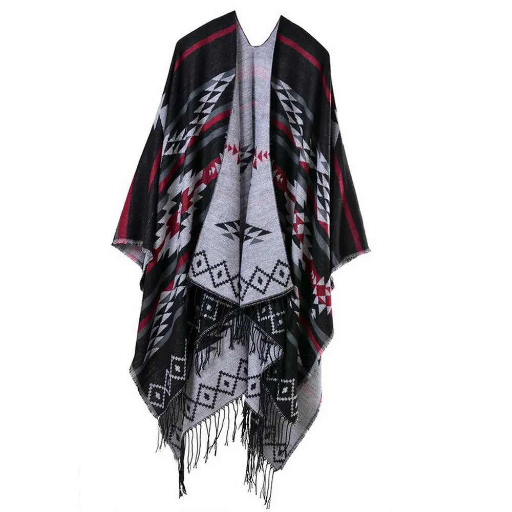 Poncho pour femme style tradi boho à motifs en cachemire et acrylic
