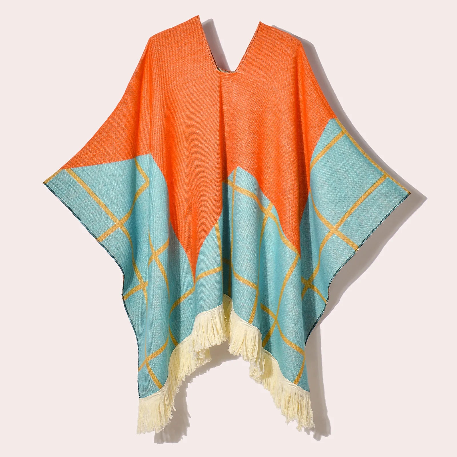 Poncho pour femme chaud style peruvien bi-ton