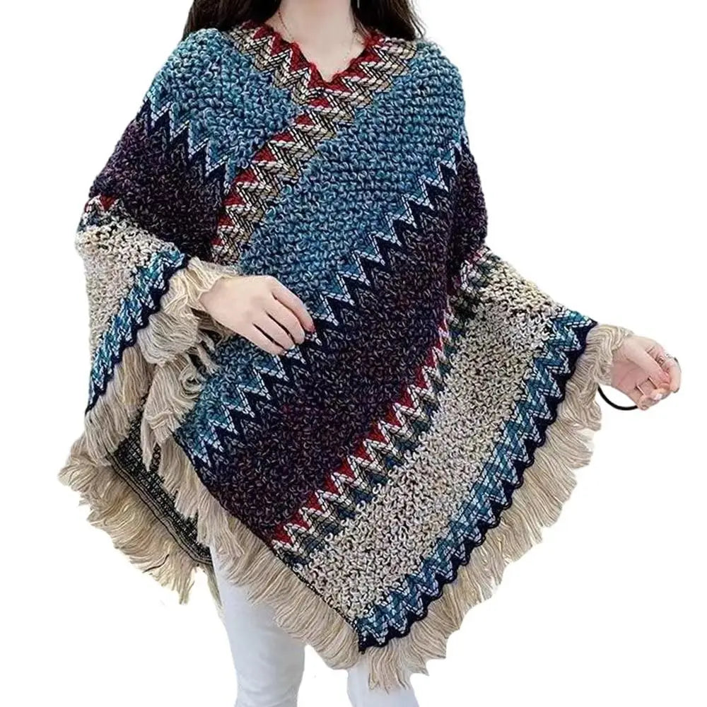 Poncho pour femme style tricot & boho