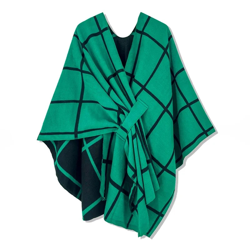 Poncho pour femme style luxueux coloré à carreaux réversible
