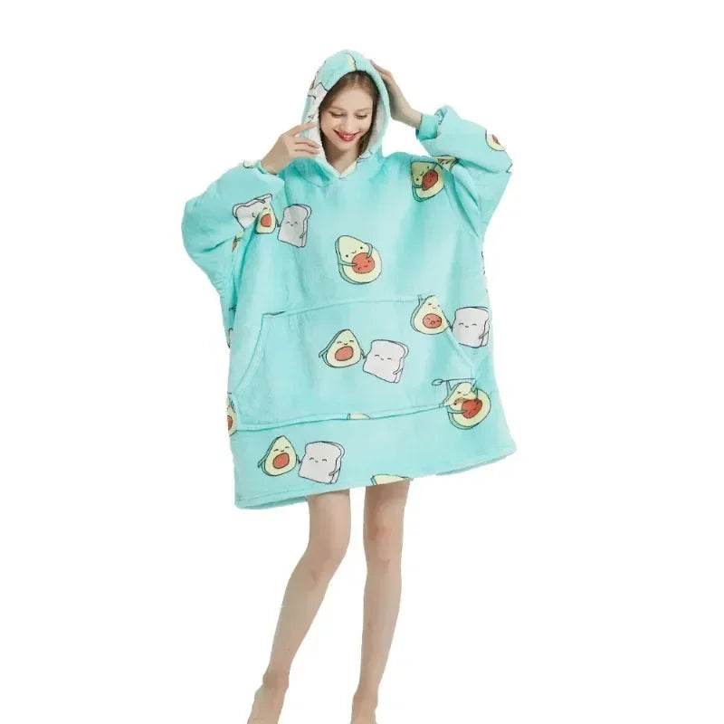 Poncho polaire chaud en microfibre pour femme et homme à motifs
