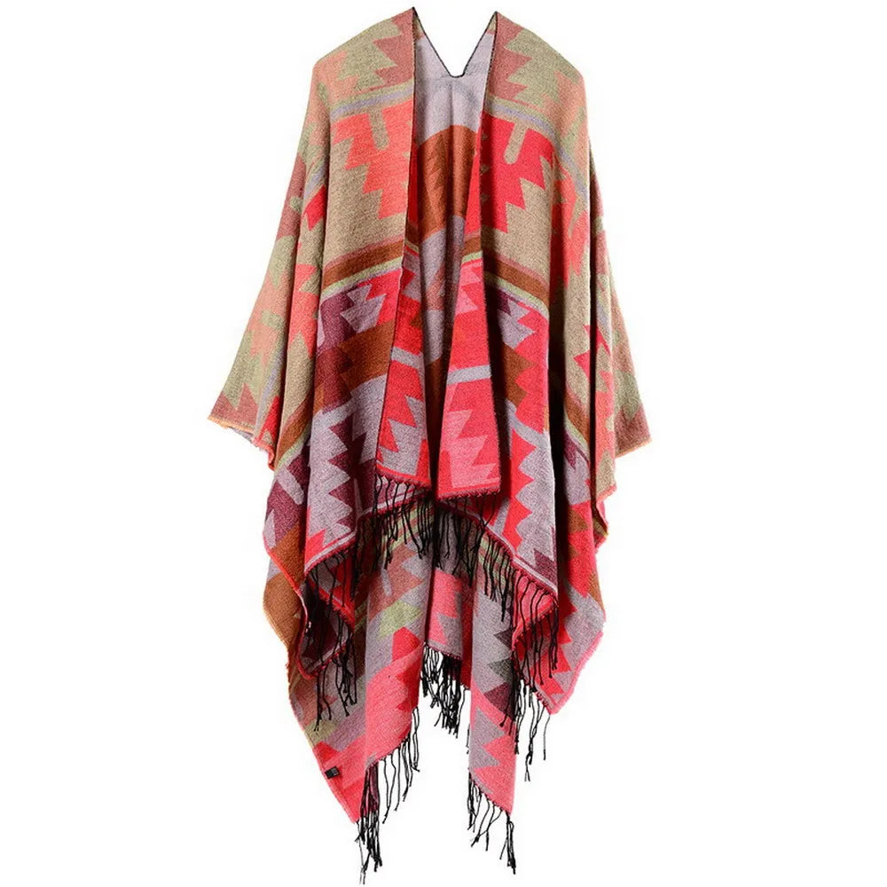 Poncho pour femme style traditionnel à motifs en cachemire et acrylic
