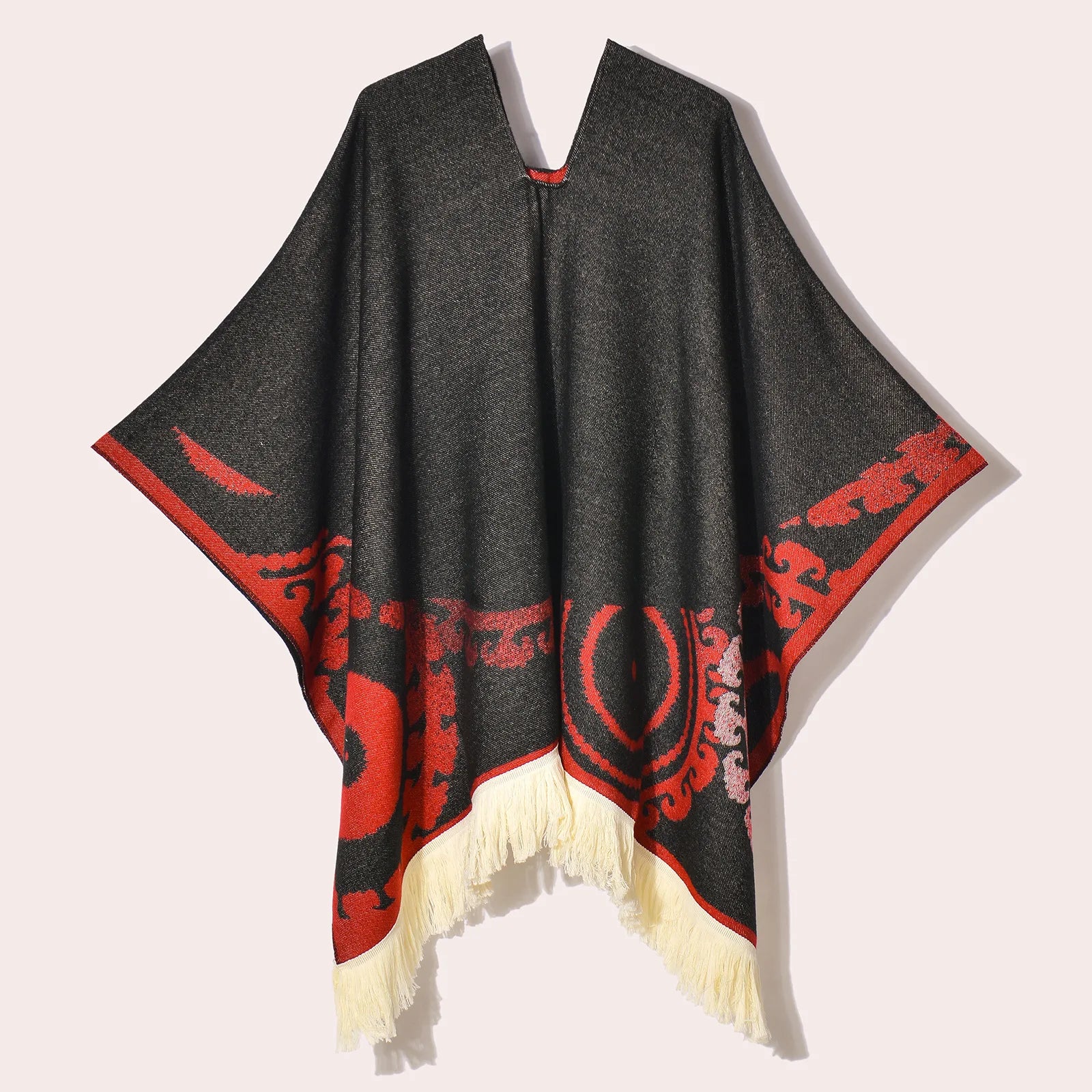 Poncho pour femme chaud style peruvien à motifs