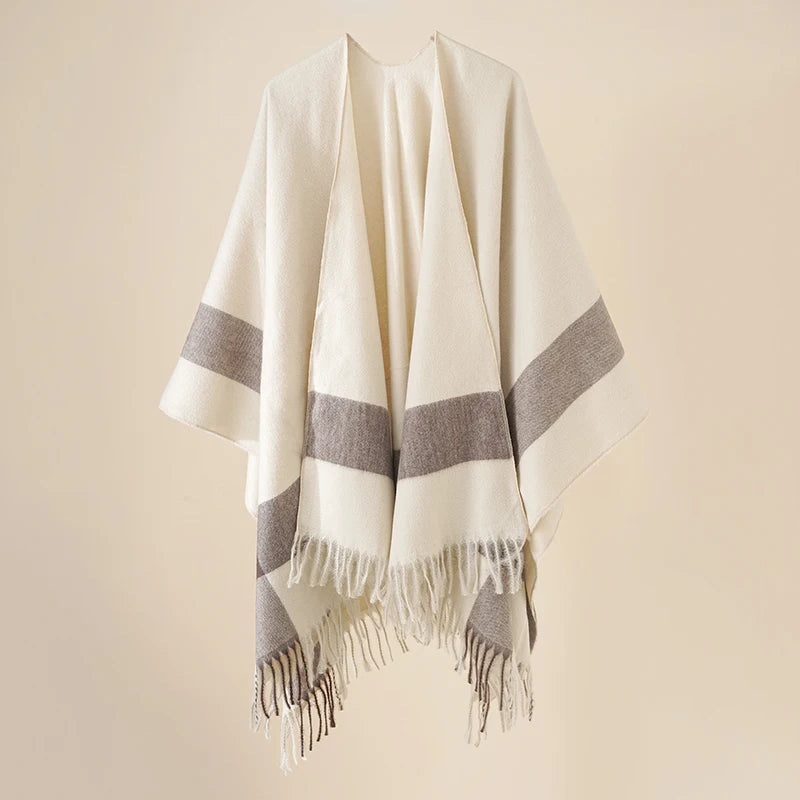 Poncho femme rayé