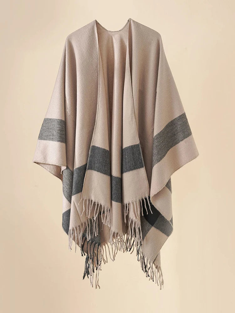 Poncho femme rayé