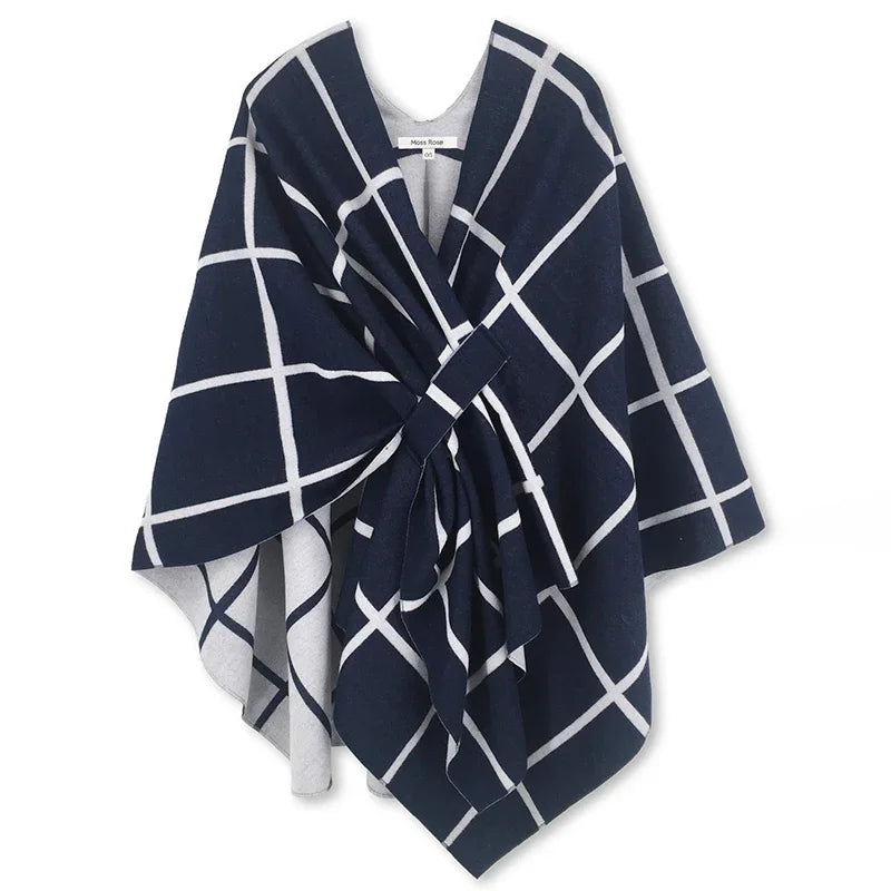 Poncho pour femme style luxueux à carreaux réversible