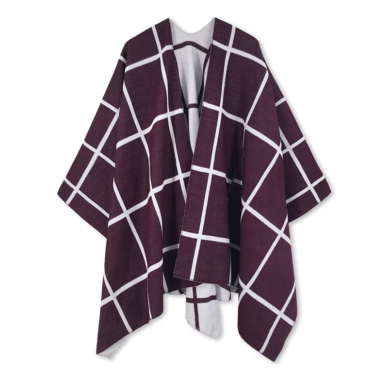 Poncho pour femme style luxueux coloré à carreaux réversible