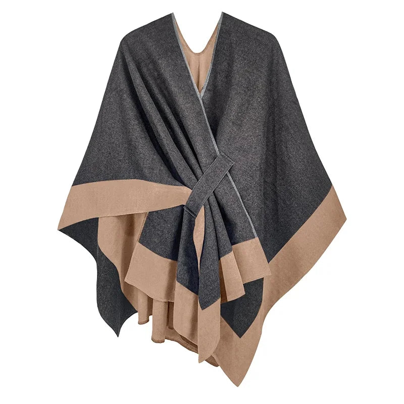 Poncho pour femme style luxueux bi-ton