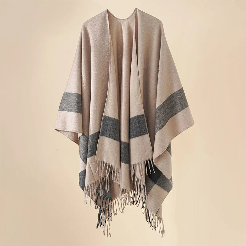 Poncho femme rayé
