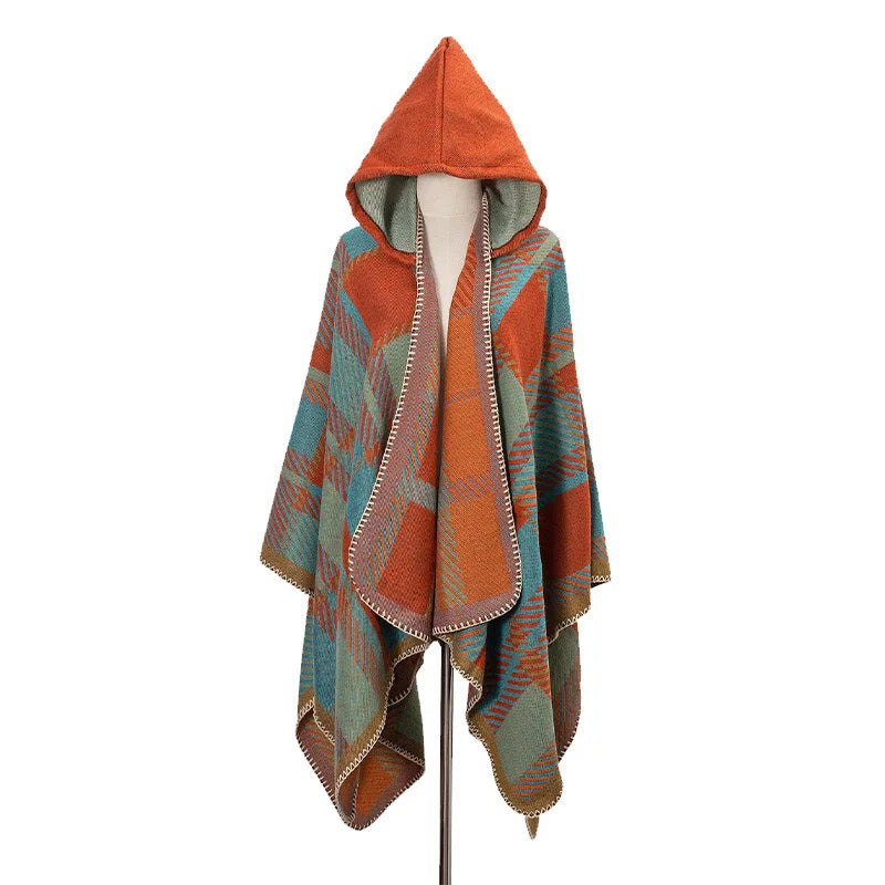 Poncho-châle d'hiver pour hommes à capuche