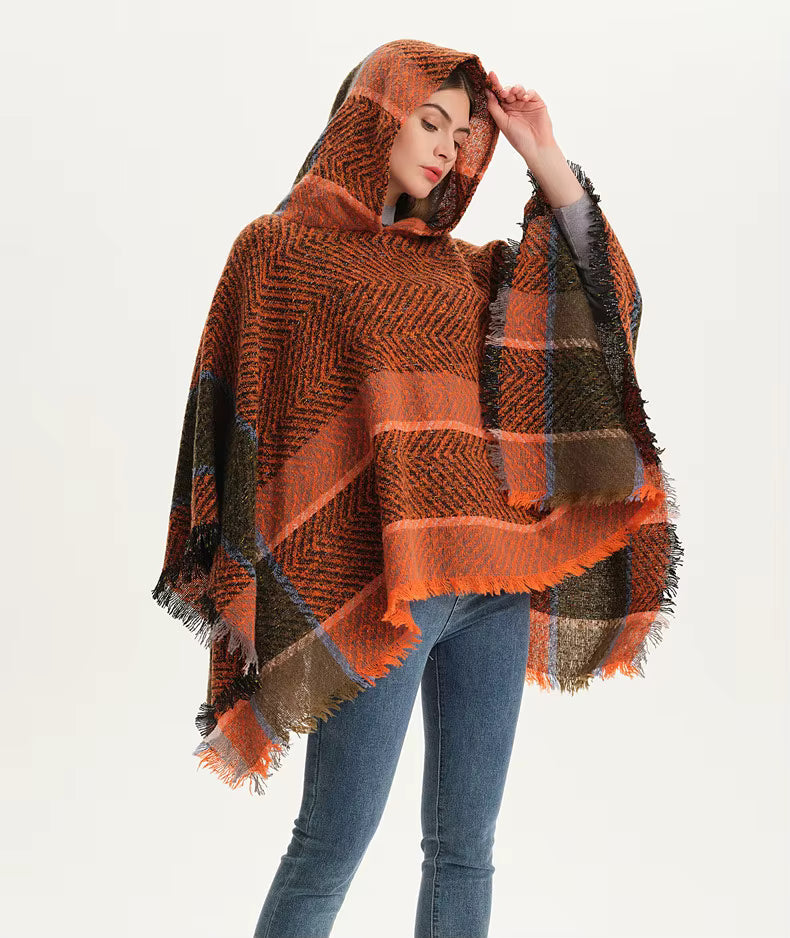 Poncho femme hiver à capuche