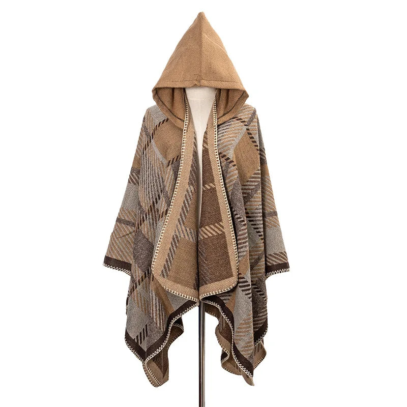 Poncho-châle d'hiver pour hommes à capuche