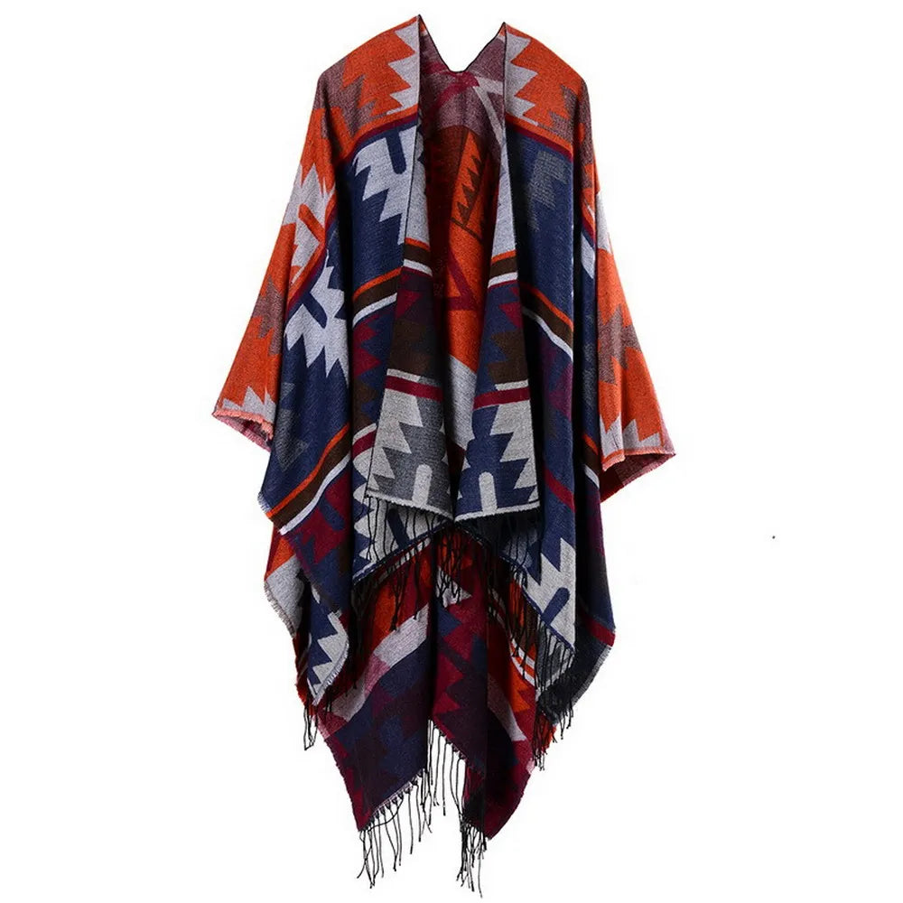 Poncho pour femme style traditionnel à motifs en cachemire et acrylic