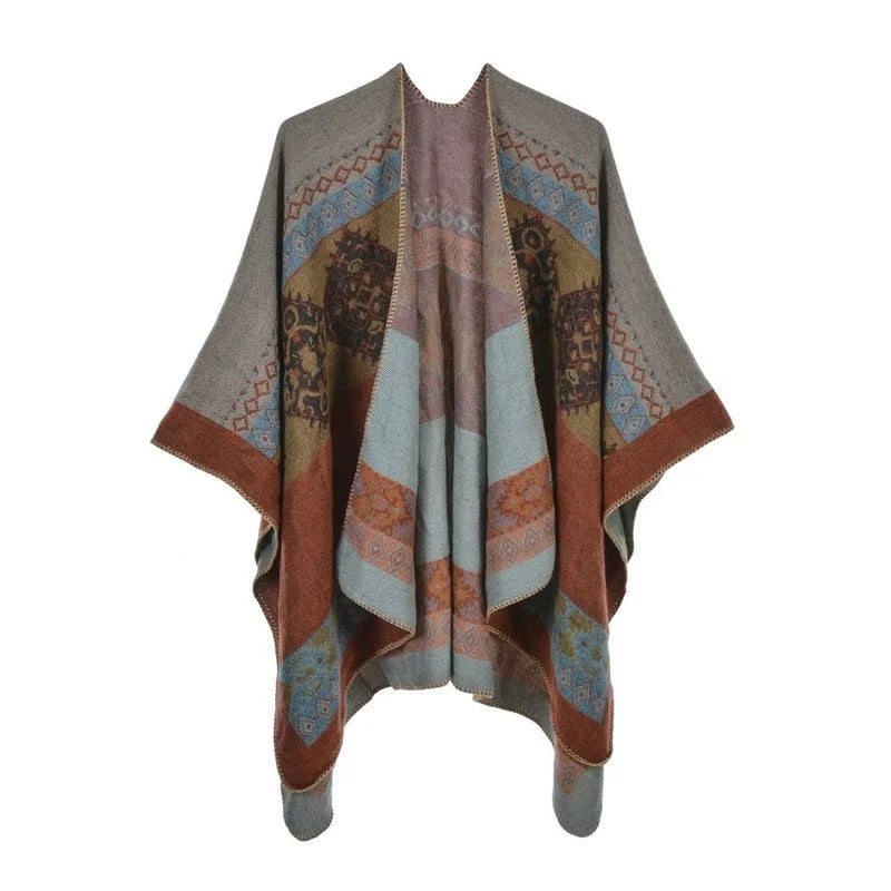Poncho femme d'hiver à triangles