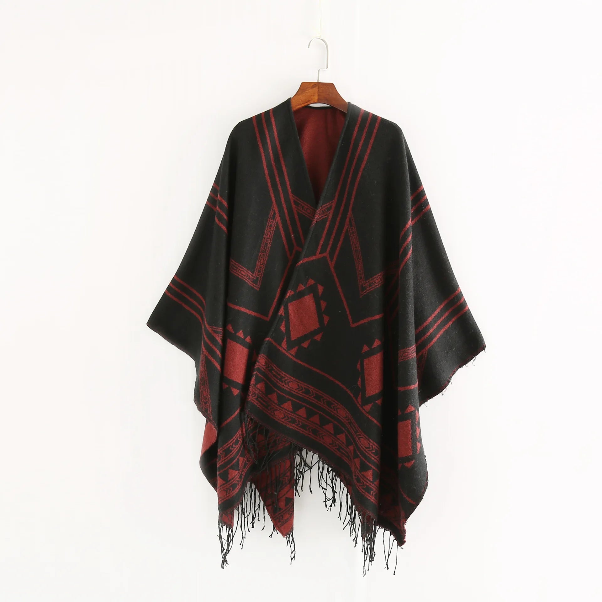 Poncho femme noir kaki boho
