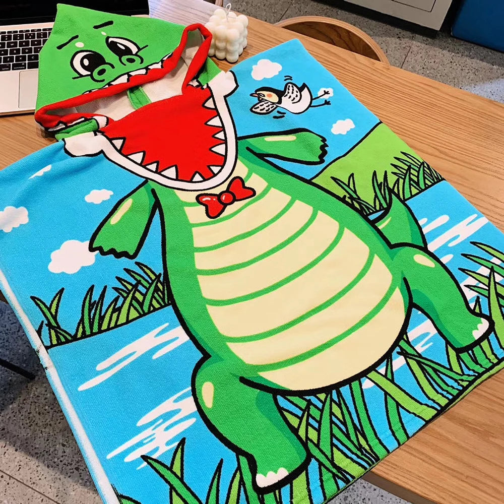 Poncho serviette cartoon de plage pour enfant