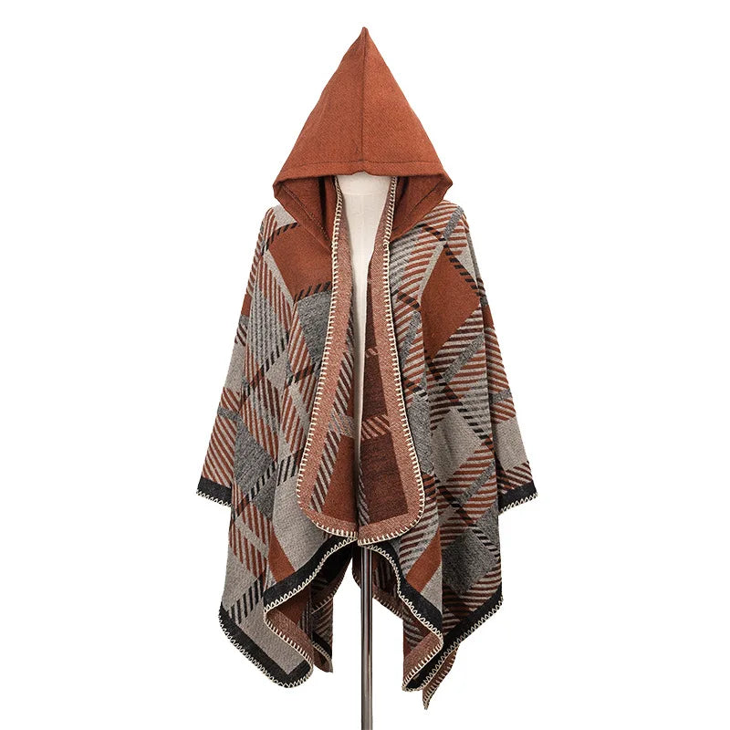 Poncho-châle d'hiver pour hommes à capuche
