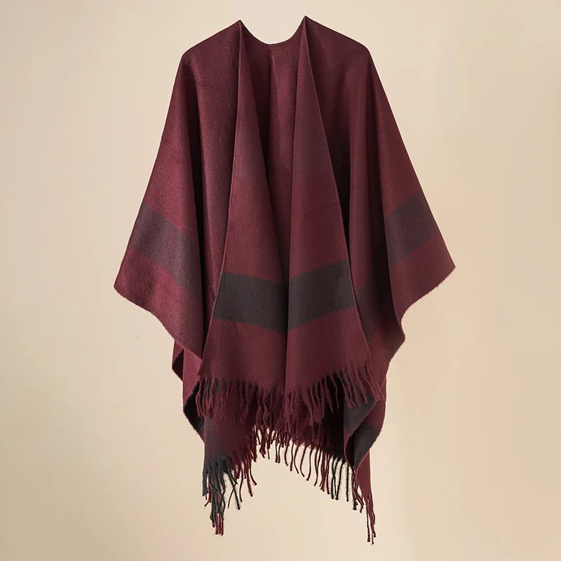 Poncho femme rayé