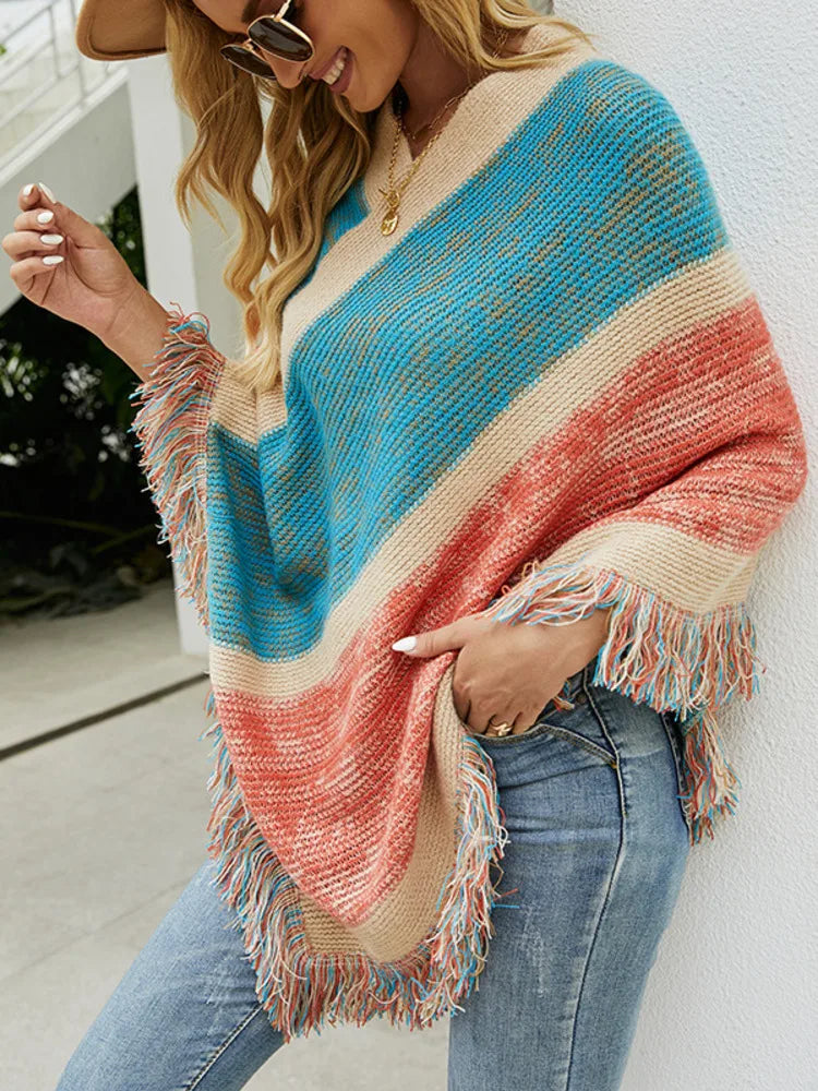 Poncho femme arc-en-ciel boho