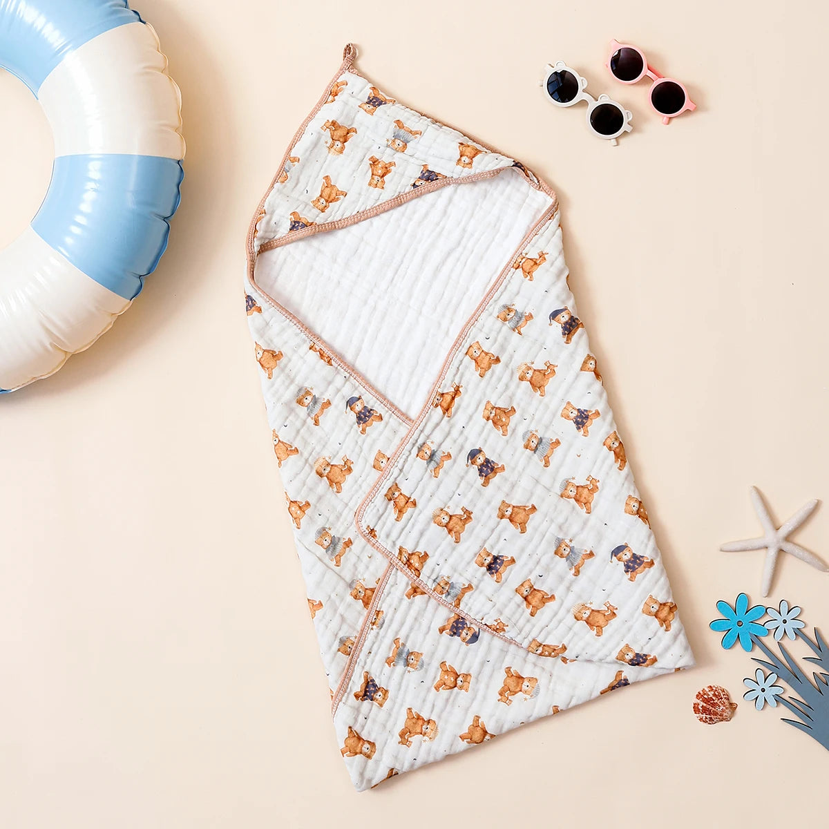 Poncho serviette de bain 100% coton pour bébé design animaux mignons