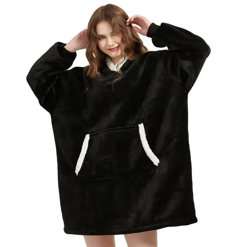 Poncho polaire d'hiver chaud réversible pour femme et homme