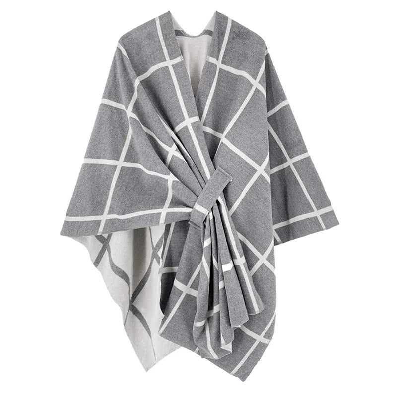 Poncho pour femme style luxueux à carreaux réversible