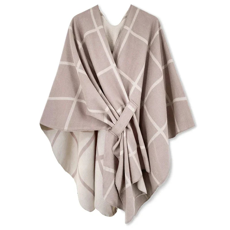 Poncho pour femme style luxueux coloré à carreaux réversible