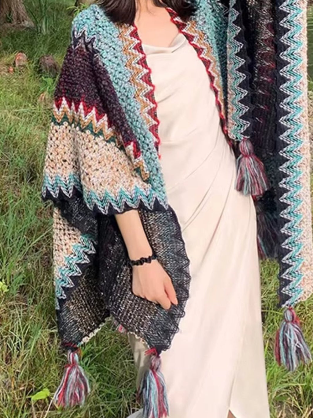 Poncho pour femme style tricot & boho