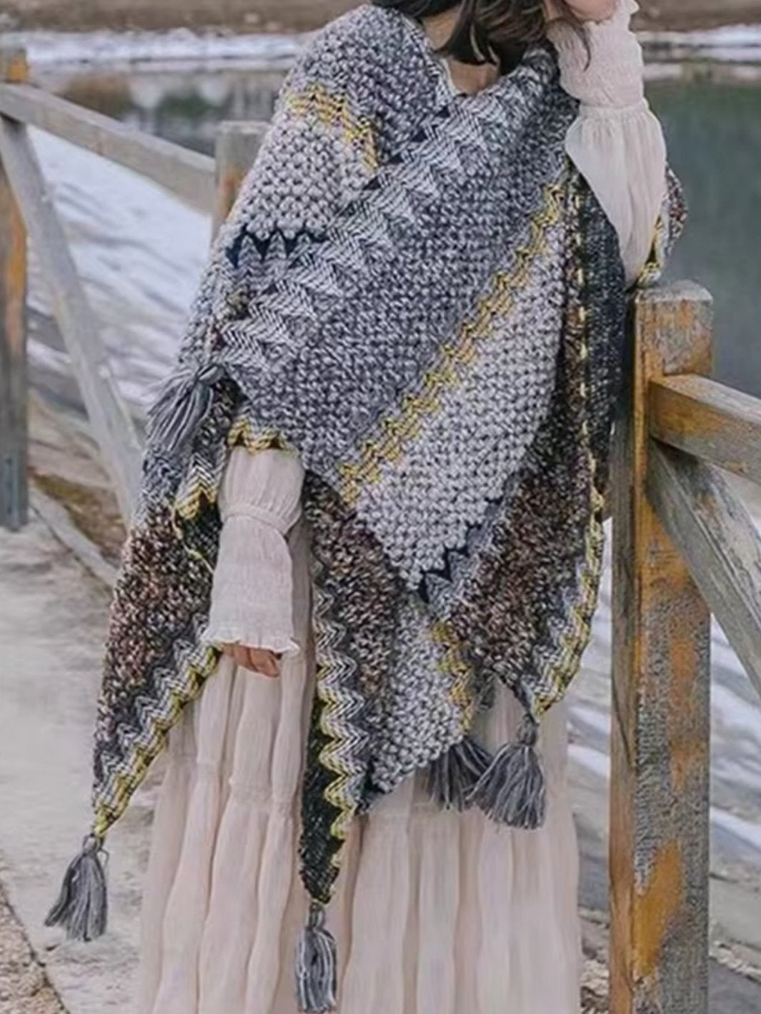 Poncho pour femme style tricot & boho
