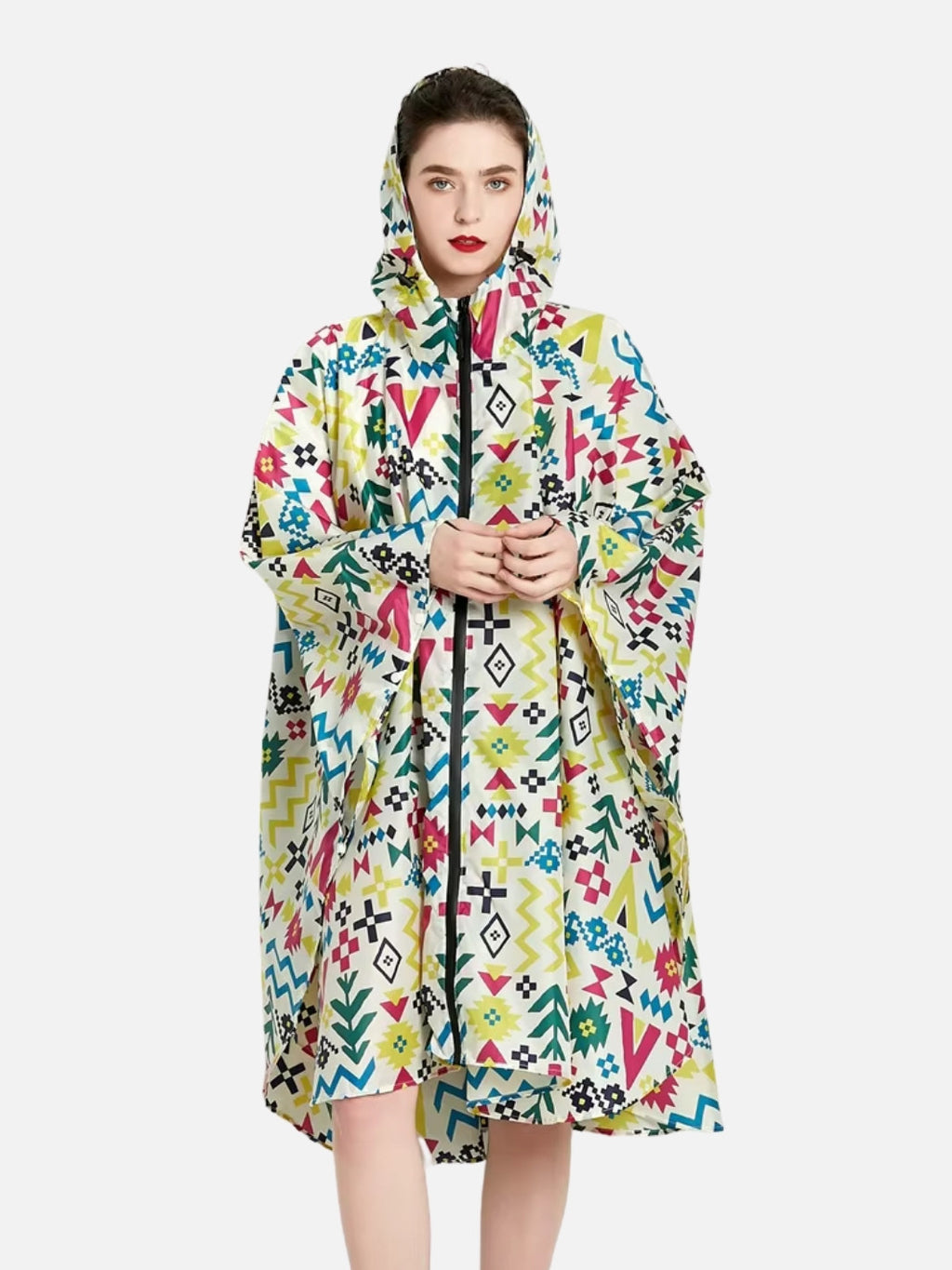 Poncho pluie femme à motif multicolore