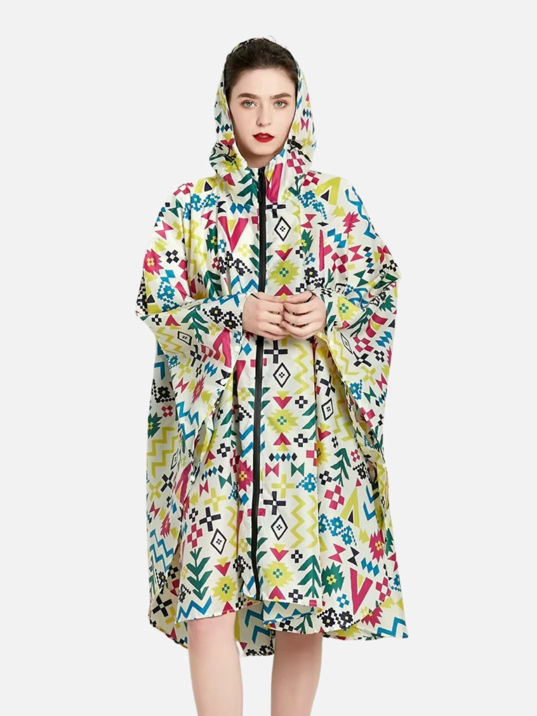 Poncho pluie femme à motif multicolore