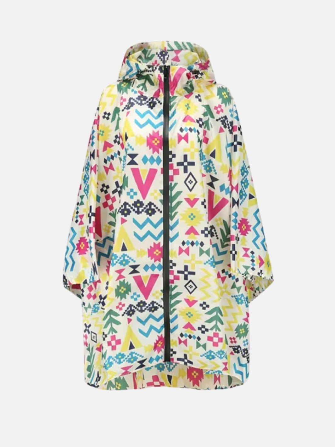 Poncho pluie femme à motif multicolore