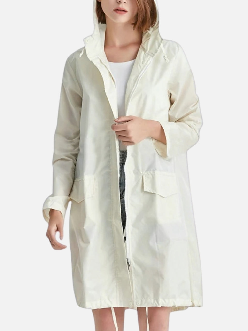 Poncho de pluie femme blanc avec fermeture éclair